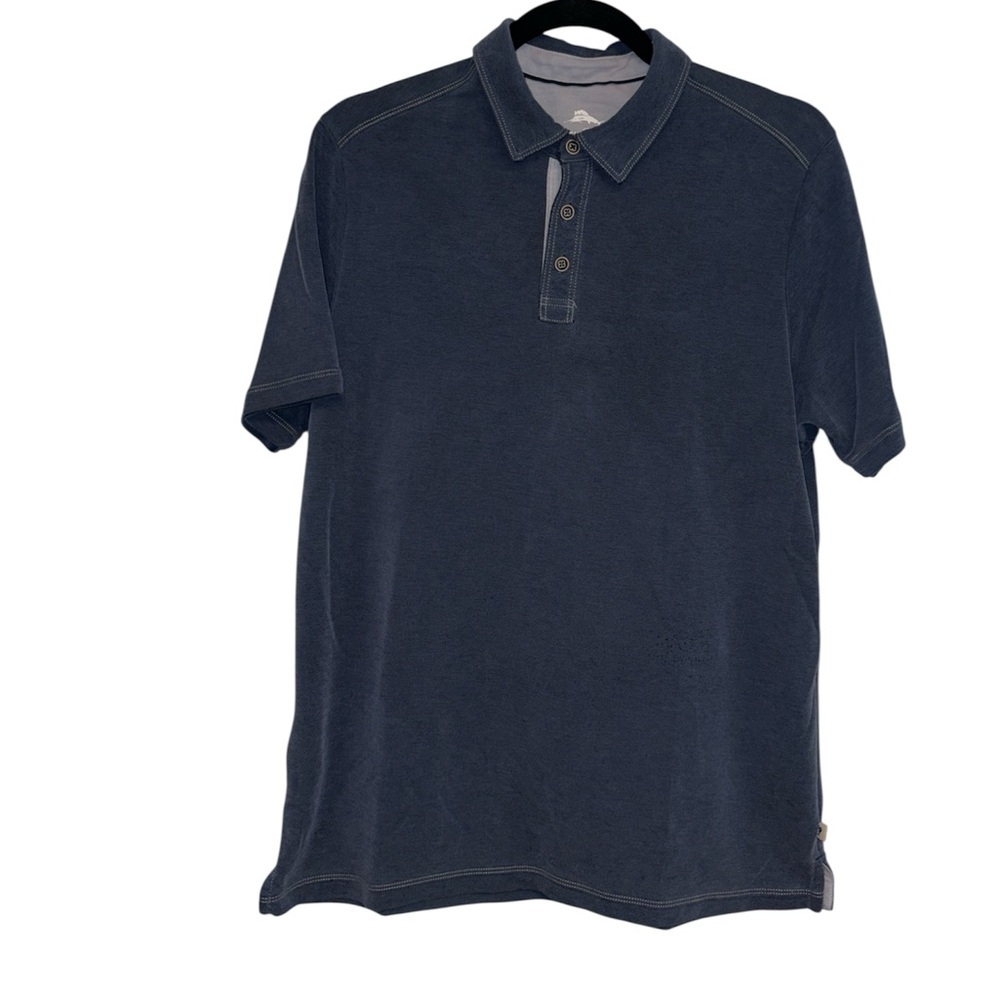 Tommy Bahama polo shirt 3 button collared shirt sleeves blue color size medium